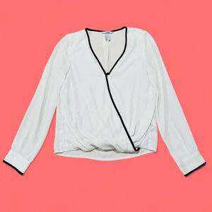 H&M Black White Wrap Preppy Coquette Mod Sheer Blouse 4